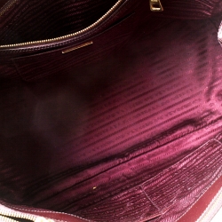 Pre Owned Prada Burgundy Saffiano Leather Executive Double Zip Tote