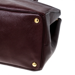 Pre Owned Prada Burgundy Saffiano Leather Executive Double Zip Tote