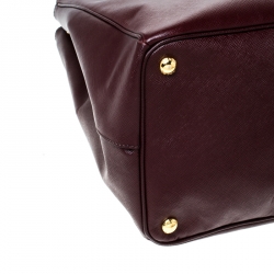 Pre Owned Prada Burgundy Saffiano Leather Executive Double Zip Tote
