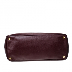 Pre Owned Prada Burgundy Saffiano Leather Executive Double Zip Tote