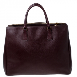 Pre Owned Prada Burgundy Saffiano Leather Executive Double Zip Tote