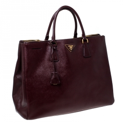 Pre Owned Prada Burgundy Saffiano Leather Executive Double Zip Tote