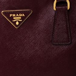 Pre Owned Prada Burgundy Saffiano Leather Executive Double Zip Tote