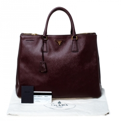 Pre Owned Prada Burgundy Saffiano Leather Executive Double Zip Tote