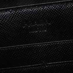 Pre Owned Prada Black Saffiano Lux Leather Bow Zip Around Wallet 