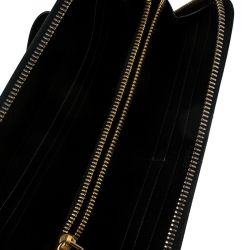 Pre Owned Prada Black Saffiano Lux Leather Bow Zip Around Wallet 