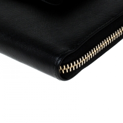 Pre Owned Prada Black Saffiano Lux Leather Bow Zip Around Wallet 