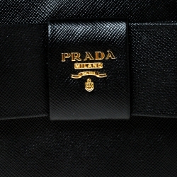 Pre Owned Prada Black Saffiano Lux Leather Bow Zip Around Wallet 