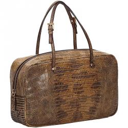 Pre Owned Prada Brown Crocodile Embossed Leather Top Handle Bag