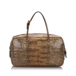 Pre Owned Prada Brown Crocodile Embossed Leather Top Handle Bag