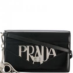 Prada Black Leather Logo Liberty Crossbody Bag