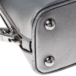 Pre Owned Prada Metallic Silver Saffiano Leather Mini Promenade Crossbody Bag