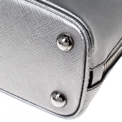 Pre Owned Prada Metallic Silver Saffiano Leather Mini Promenade Crossbody Bag