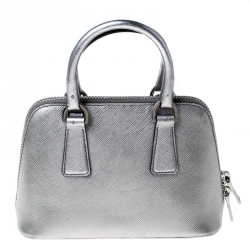 Pre Owned Prada Metallic Silver Saffiano Leather Mini Promenade Crossbody Bag