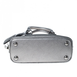 Pre Owned Prada Metallic Silver Saffiano Leather Mini Promenade Crossbody Bag
