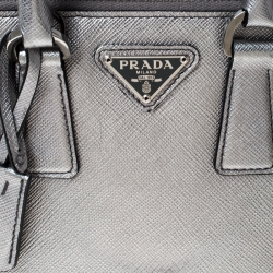 Pre Owned Prada Metallic Silver Saffiano Leather Mini Promenade Crossbody Bag