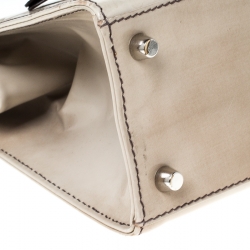 Pre Owned Prada Beige Logo Print Patent Leather Frame Top Handle Bag