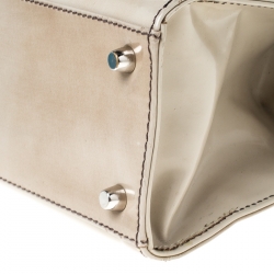 Pre Owned Prada Beige Logo Print Patent Leather Frame Top Handle Bag