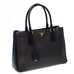 Pre Owned Prada Brown/Black Saffiano Lux Leather Medium Tote