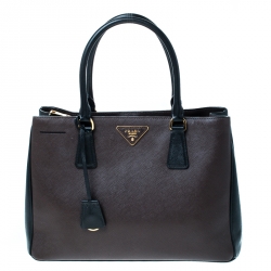 Pre Owned Prada Brown/Black Saffiano Lux Leather Medium Tote