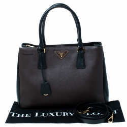 Pre Owned Prada Brown/Black Saffiano Lux Leather Medium Tote
