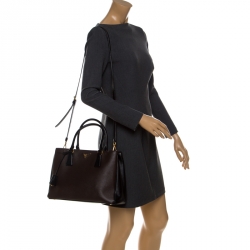Pre Owned Prada Brown/Black Saffiano Lux Leather Medium Tote