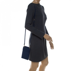 Pre Owned Prada Blue Leather Saffiano Phone Holder Crossbody Bag