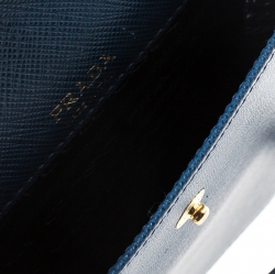 Pre Owned Prada Blue Leather Saffiano Phone Holder Crossbody Bag