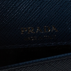 Pre Owned Prada Blue Leather Saffiano Phone Holder Crossbody Bag