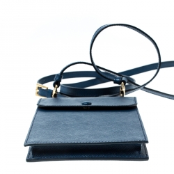 Pre Owned Prada Blue Leather Saffiano Phone Holder Crossbody Bag
