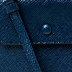 Pre Owned Prada Blue Leather Saffiano Phone Holder Crossbody Bag