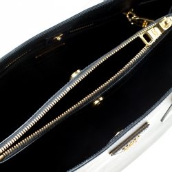Pre Owned Prada Black/White Saffiano Lux Leather Medium Tote