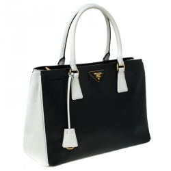 Pre Owned Prada Black/White Saffiano Lux Leather Medium Tote