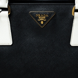 Pre Owned Prada Black/White Saffiano Lux Leather Medium Tote