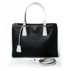 Pre Owned Prada Black/White Saffiano Lux Leather Medium Tote