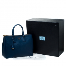 Pre Owned Prada Blue Saffiano Lux Leather Large Double Zip Tote