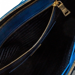 Pre Owned Prada Blue Saffiano Lux Leather Large Double Zip Tote
