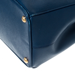 Pre Owned Prada Blue Saffiano Lux Leather Large Double Zip Tote