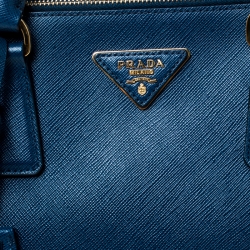 Pre Owned Prada Blue Saffiano Lux Leather Large Double Zip Tote