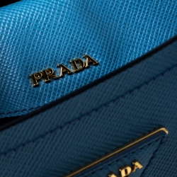 Pre Owned Prada Blue Saffiano Cuir Leather Medium Convertible Tote