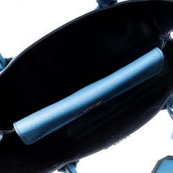 Pre Owned Prada Blue Saffiano Cuir Leather Medium Convertible Tote