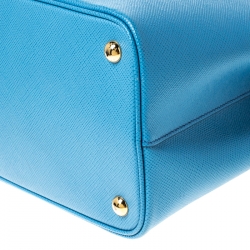 Pre Owned Prada Blue Saffiano Cuir Leather Medium Convertible Tote