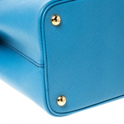 Pre Owned Prada Blue Saffiano Cuir Leather Medium Convertible Tote