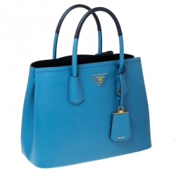 Pre Owned Prada Blue Saffiano Cuir Leather Medium Convertible Tote