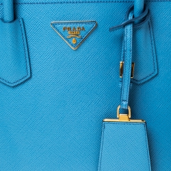 Pre Owned Prada Blue Saffiano Cuir Leather Medium Convertible Tote
