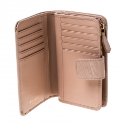 Pre Owned Prada Beige Leather Compact Wallet