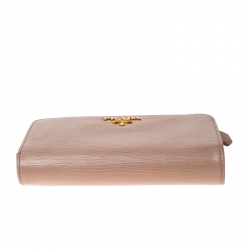 Pre Owned Prada Beige Leather Compact Wallet