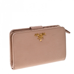 Pre Owned Prada Beige Leather Compact Wallet
