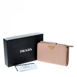 Pre Owned Prada Beige Leather Compact Wallet