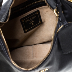 Pre Owned Prada Black Vitello Daino Leather Zip-Top Hobo